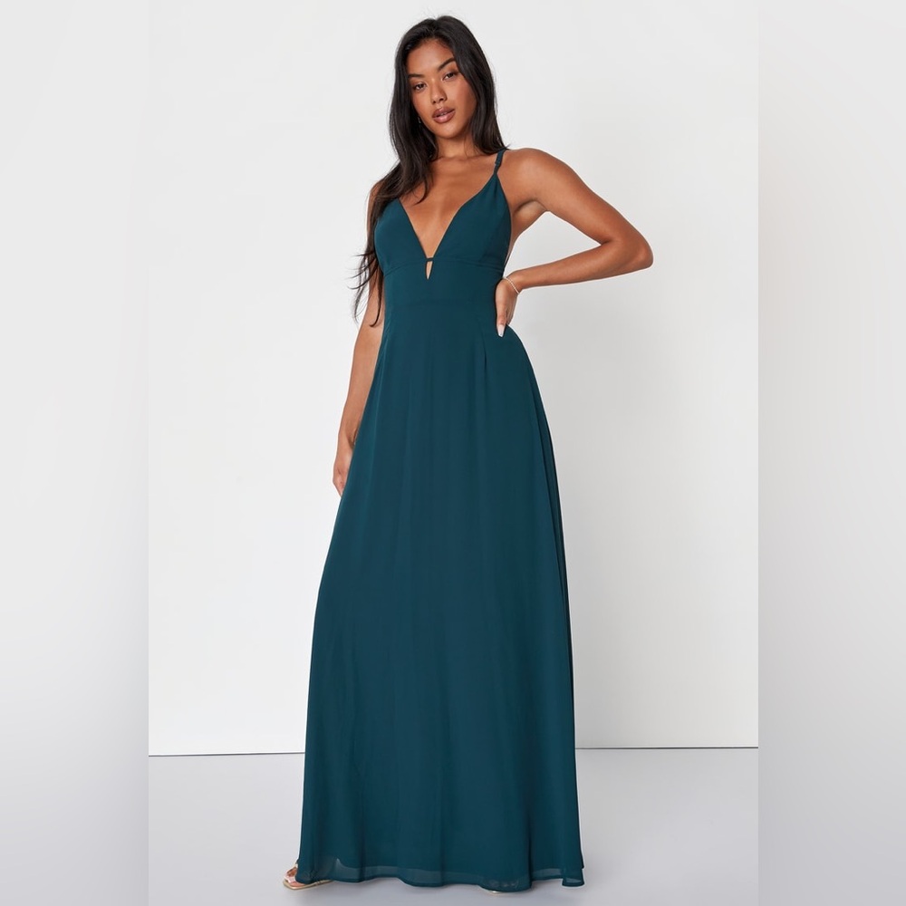 Lulus Irresistible Elegance Emerald Green Strappy Backless Maxi Dress